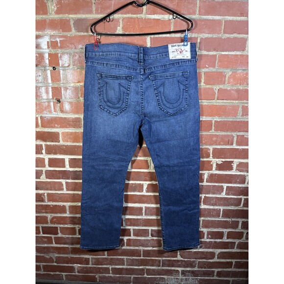 True Religion Ricky Relaxed Straight Blue Jeans Mens Stretch Size 36, Real 37x30 - Picture 1 of 9
